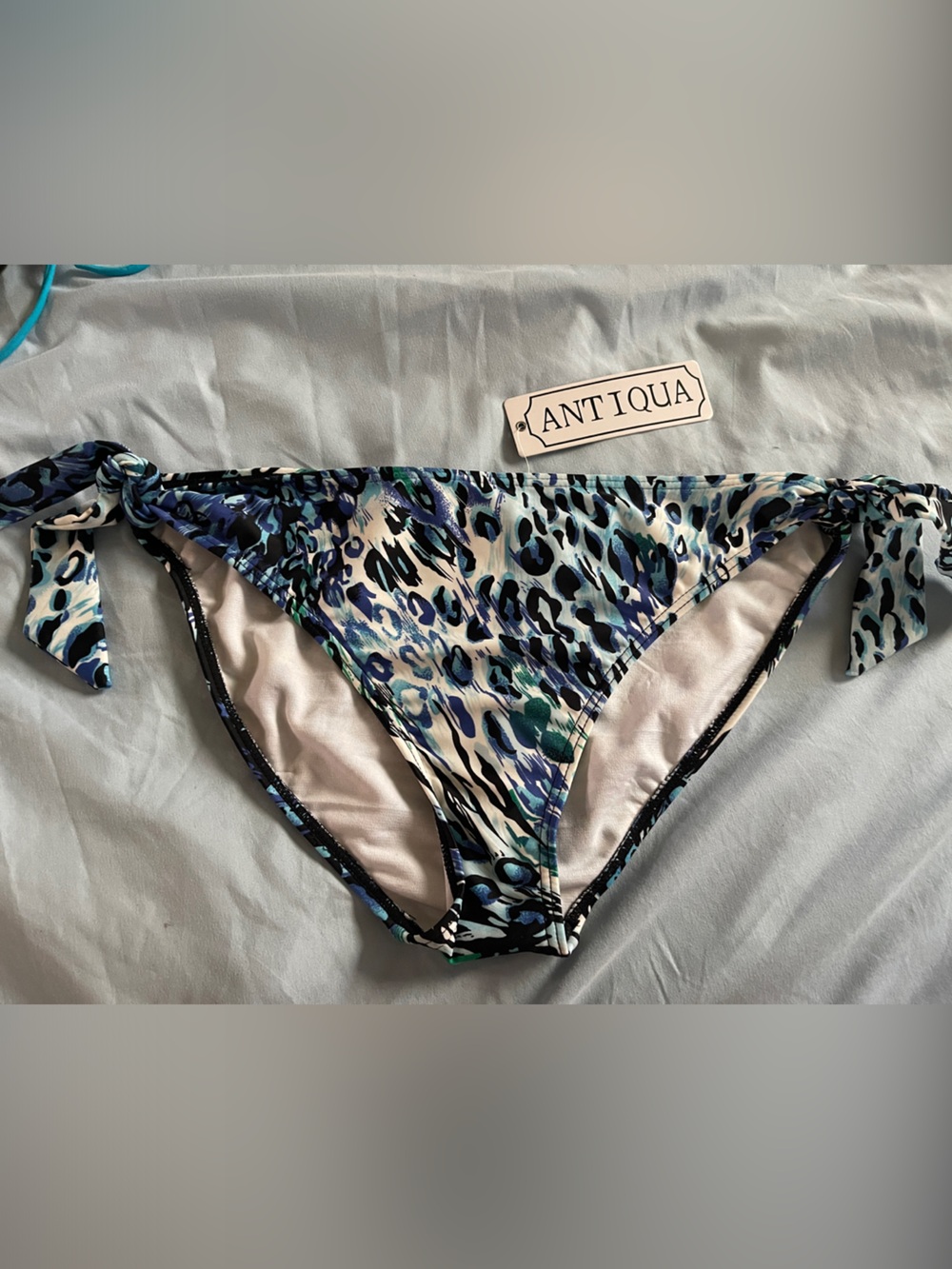 Antiqua Blue & Green Leopard Tie-Side Bikini Bottom
